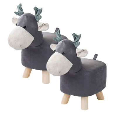 Soga 2x Kids Animal Stool - Deer Character Grey