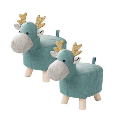 Soga 2x Kids Animal Stool - Deer Character Green
