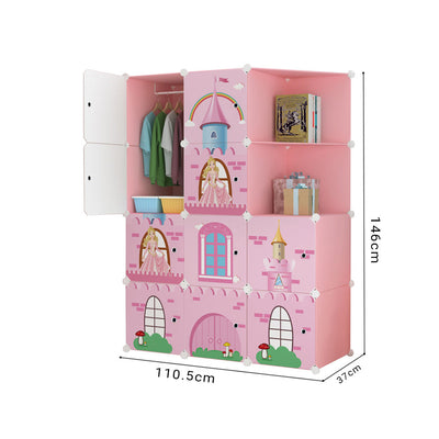 Soga 10 Cubes Castle Print Portable Foldable Wardrobe Storage Pink