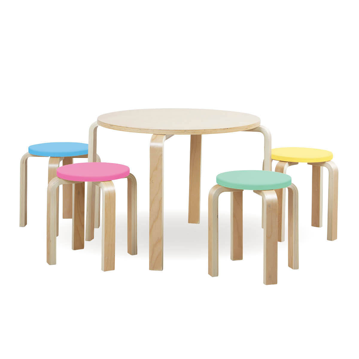 Home Master 5 Pieces Kids Wooden Table and Stools - Coloured Stools