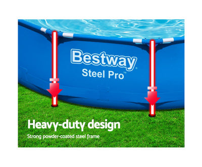 Bestway Swimming Pool 366x76cm Steel Frame Round Above Ground Pools w/ Filter Pump 6473L