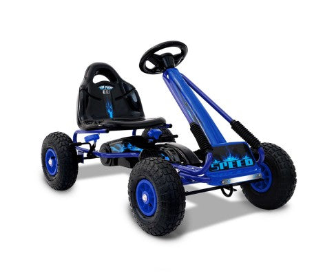 Rigo Kids Pedal Go Kart Ride On Toys Racing Car Rubber Tyre Blue with Free Customized Plates