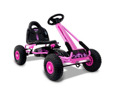 Rigo Kids Pedal Go Kart Ride On Toys Racing Car Rubber Tyre Pink with Customized Plates