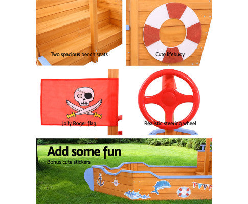 Keezi Kids Sandpit Wooden Boat Sand Pit Bench Seat Outdoor Beach Toys 165cm