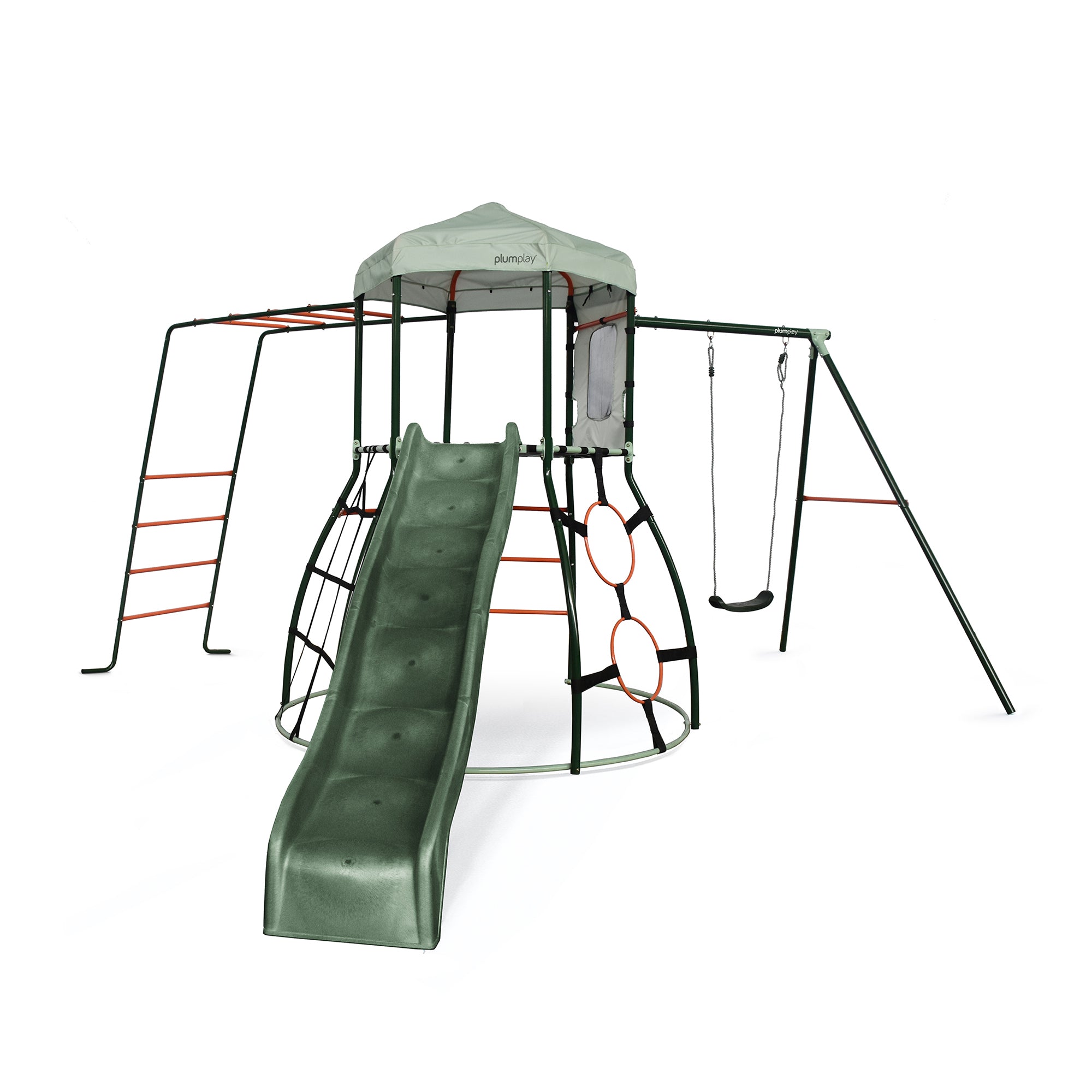 Plum® Metal Outdoor Climbing Dome with Slide, Monkey Bars & Swing Arm