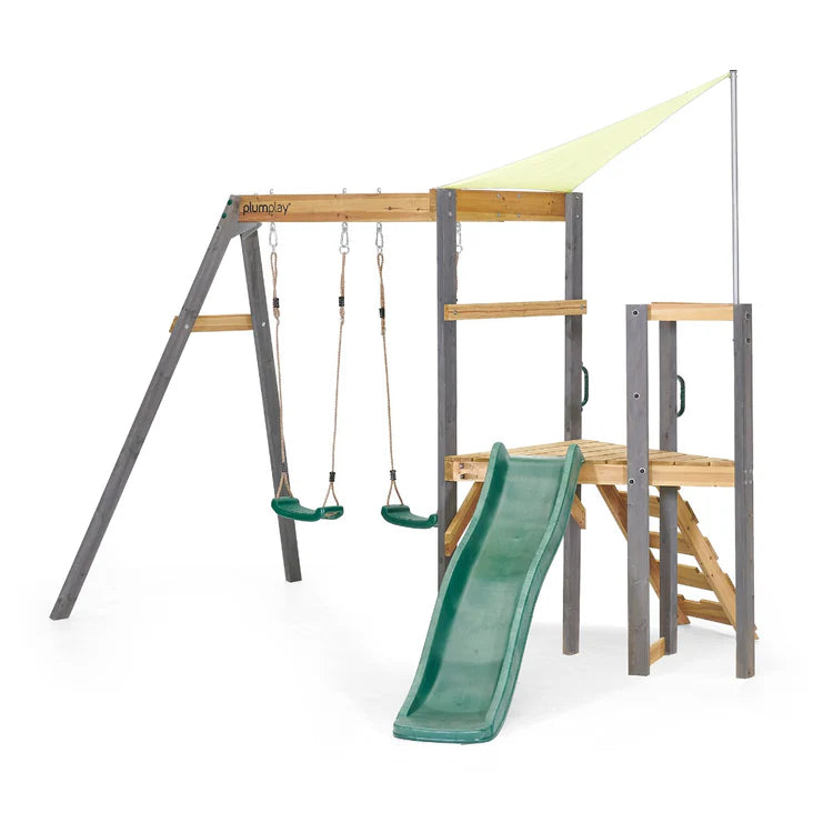Plum® Barbary Wooden Climbing Frame with Height adjustable seats and shade