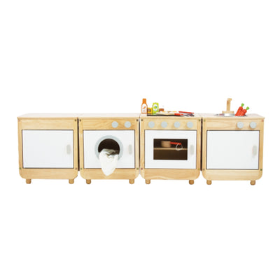 White Wooden Playhouse Kitchen Set (4-Piece Natural Collection) - Kids Toys Warehouse
