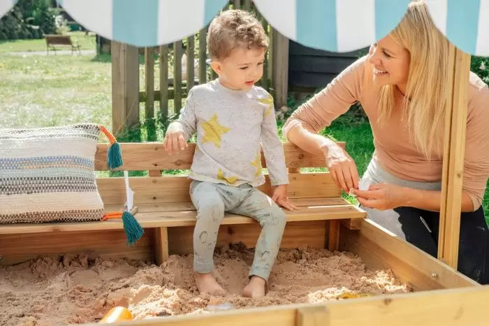 Plum® Wooden Sandpit with Canopy - Natural