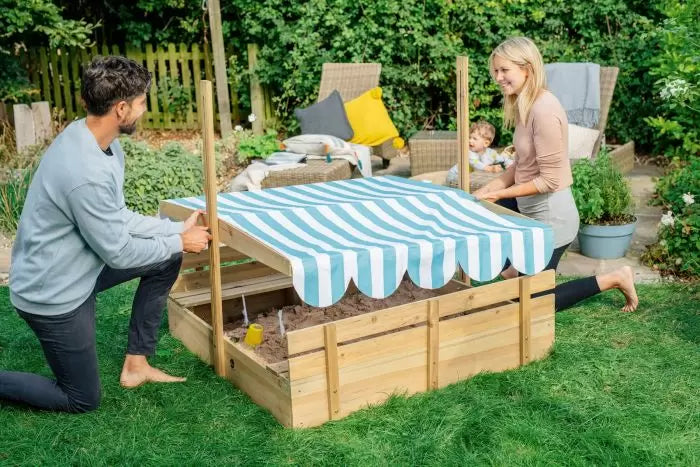 Plum® Wooden Sandpit with Canopy - Natural