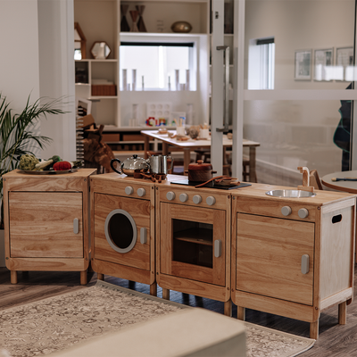 Wooden Playhouse Kitchen Set (4-Piece Natural Collection) - Kids Toys Warehouse