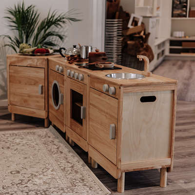 Wooden Playhouse Kitchen Set (4-Piece Natural Collection) - Kids Toys Warehouse