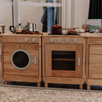 Wooden Playhouse Kitchen Set (4-Piece Natural Collection) - Kids Toys Warehouse