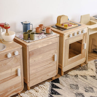 Wooden Playhouse Kitchen Set (4-Piece Natural Collection) - Kids Toys Warehouse