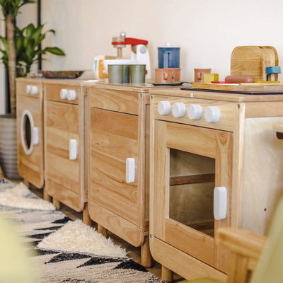 Wooden Playhouse Kitchen Set (4-Piece Natural Collection) - Kids Toys Warehouse