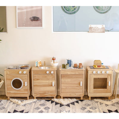 Wooden Playhouse Kitchen Set (4-Piece Natural Collection) - Kids Toys Warehouse