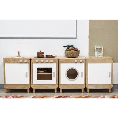 White Wooden Playhouse Kitchen Set (4-Piece Natural Collection) - Kids Toys Warehouse
