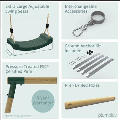 Plum® Marmoset Wooden Swing Set – Durable Double Swing for Backyard Fun