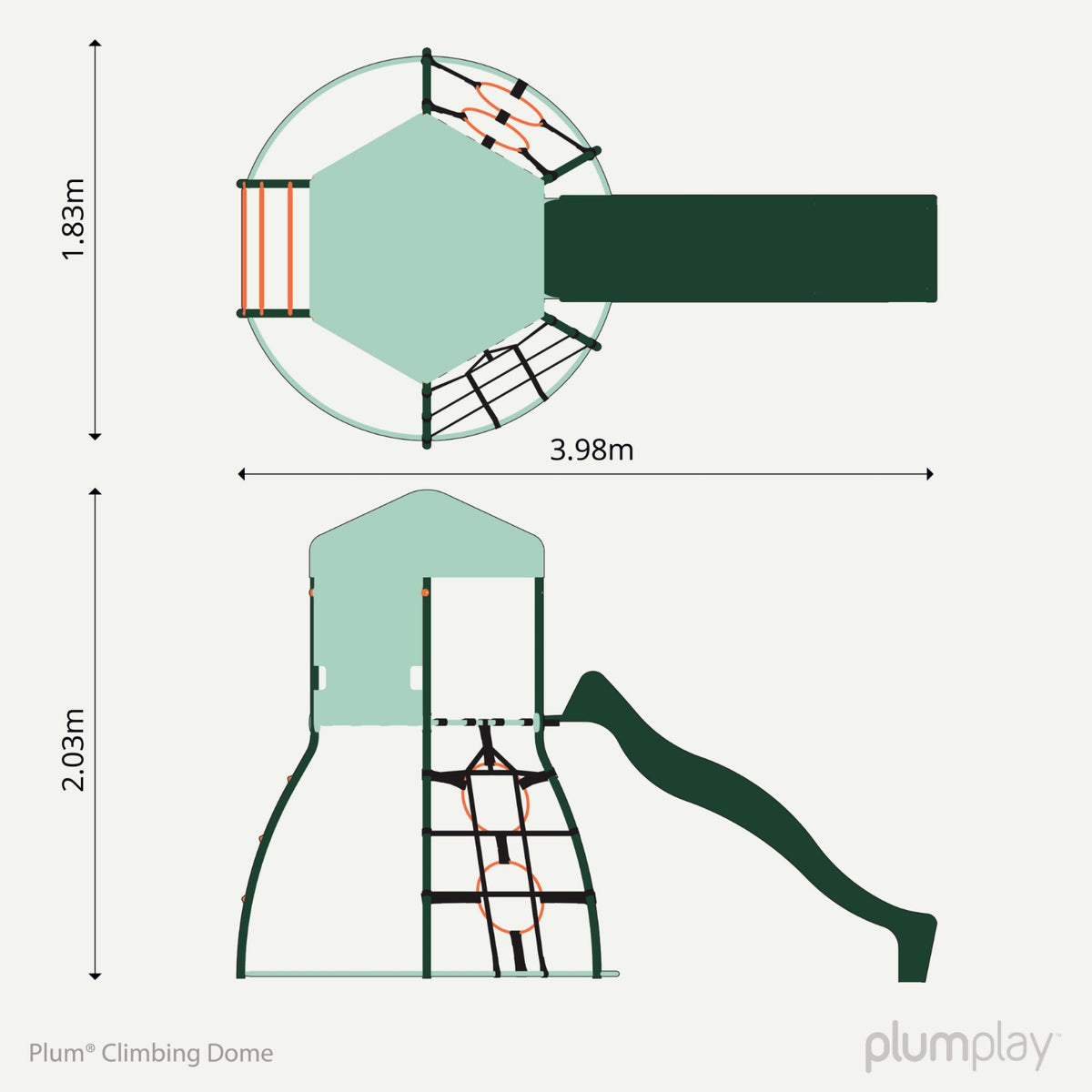 Plum® Metal Outdoor Climbing Dome frame for Kids with Slide - Green