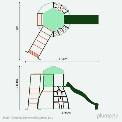 Plum®  Metal Outdoor Climbing Dome frame for Kids with Slide & Monkey Bars