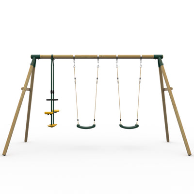 Plum Colobus Wooden Triple Swing Set with Glider