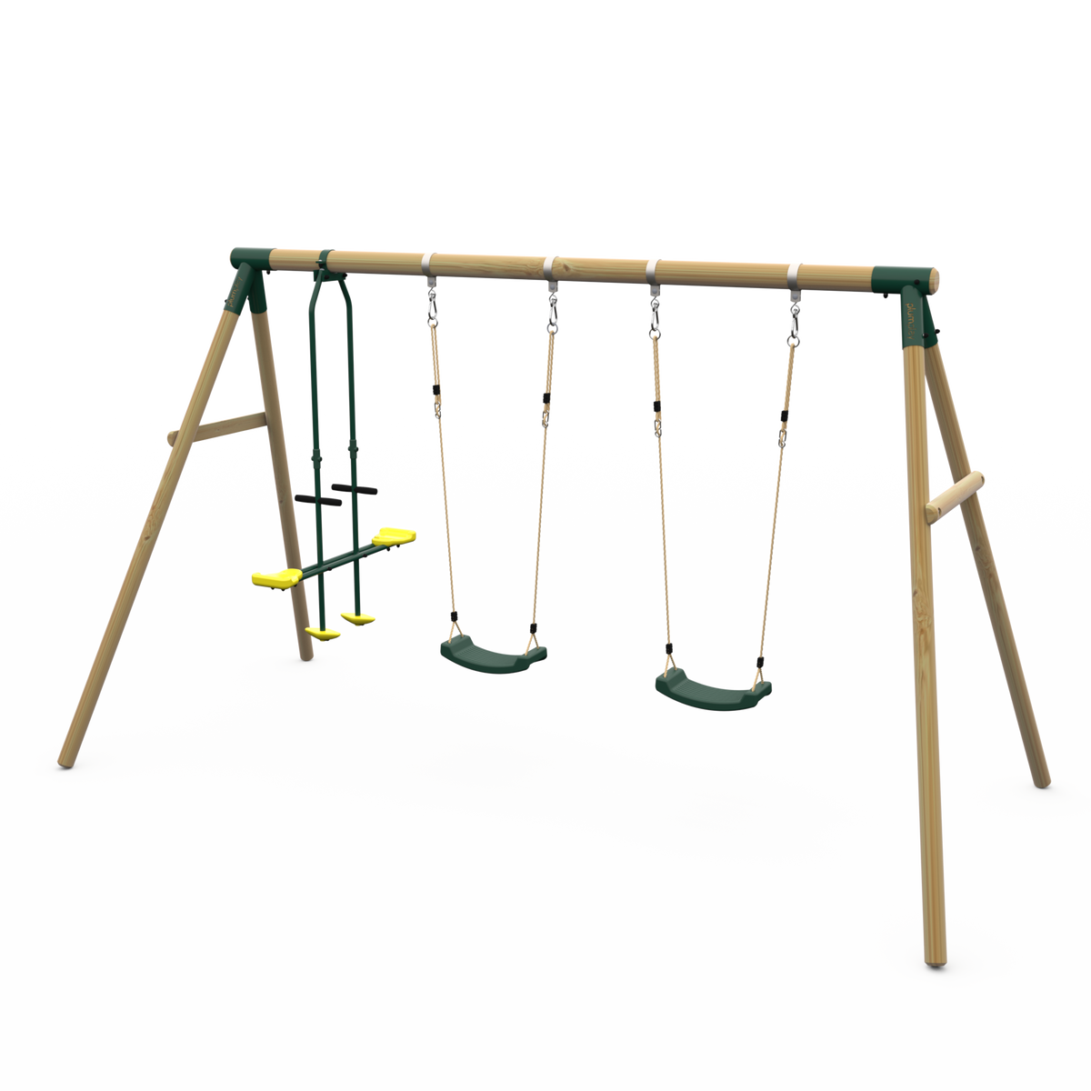 Plum Colobus Wooden Triple Swing Set with Glider