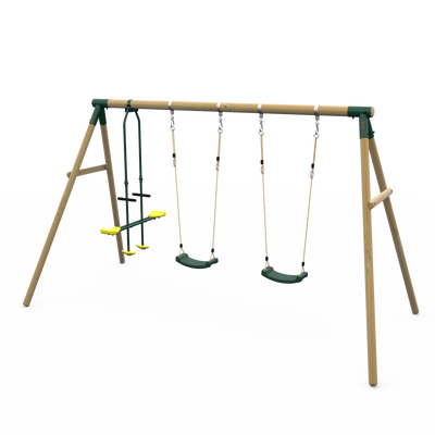 Plum Colobus Wooden Triple Swing Set with Glider