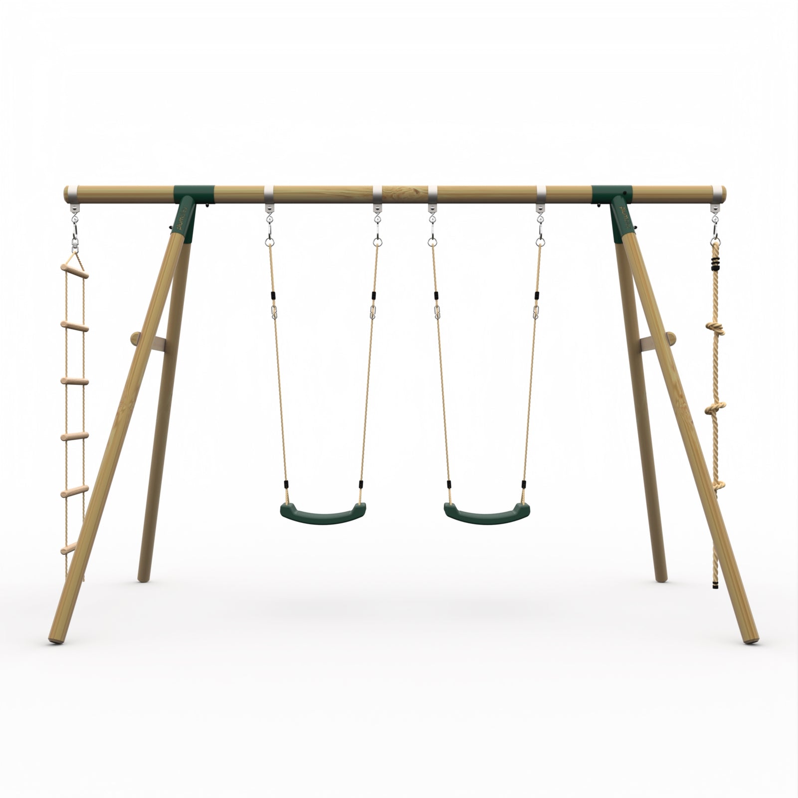 Plum® Gibbon Wooden Swing Set – Two Single Swing seat, Climbing Rope & Ladder for Kids