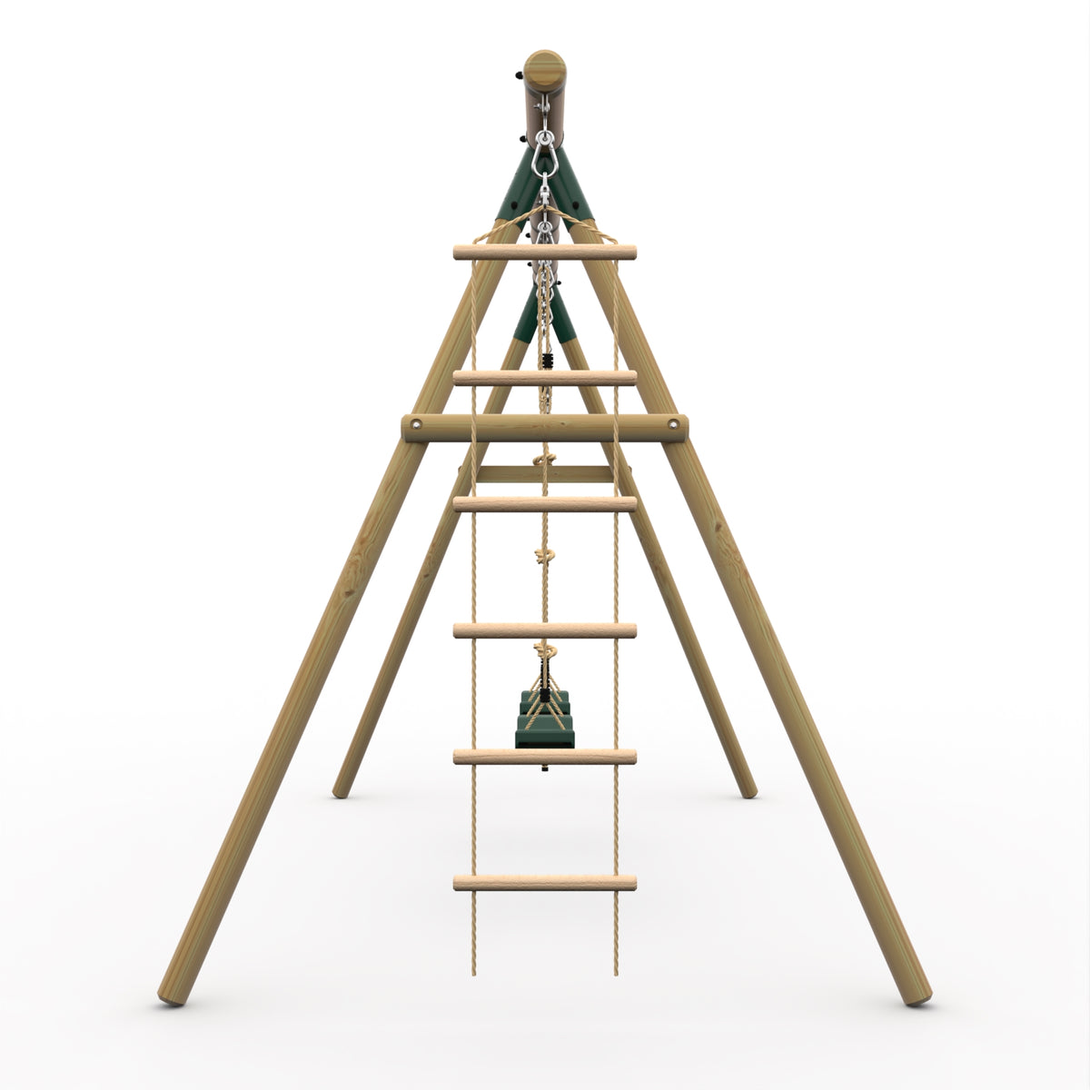 Plum® Gibbon Wooden Swing Set – Two Single Swing seat, Climbing Rope & Ladder for Kids