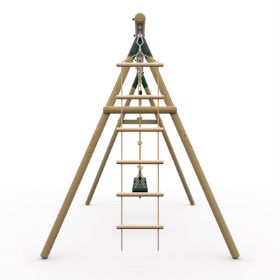 Plum® Gibbon Wooden Swing Set – Two Single Swing seat, Climbing Rope & Ladder for Kids