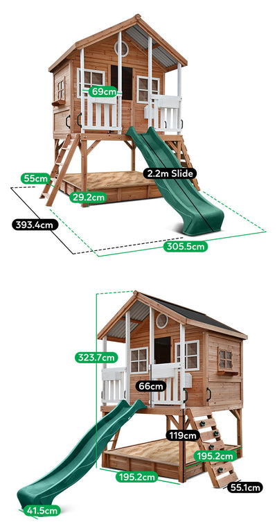 Lifespan Kids Winchester Cubby House (Elevated 1.2m) with 2.2m Slide (Pastel Green)