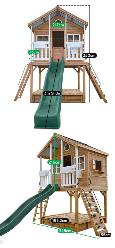 Lifespan Kids Winchester Cubby House (Elevated 1.45m) with 3.0m Slide (Pastel Pink)