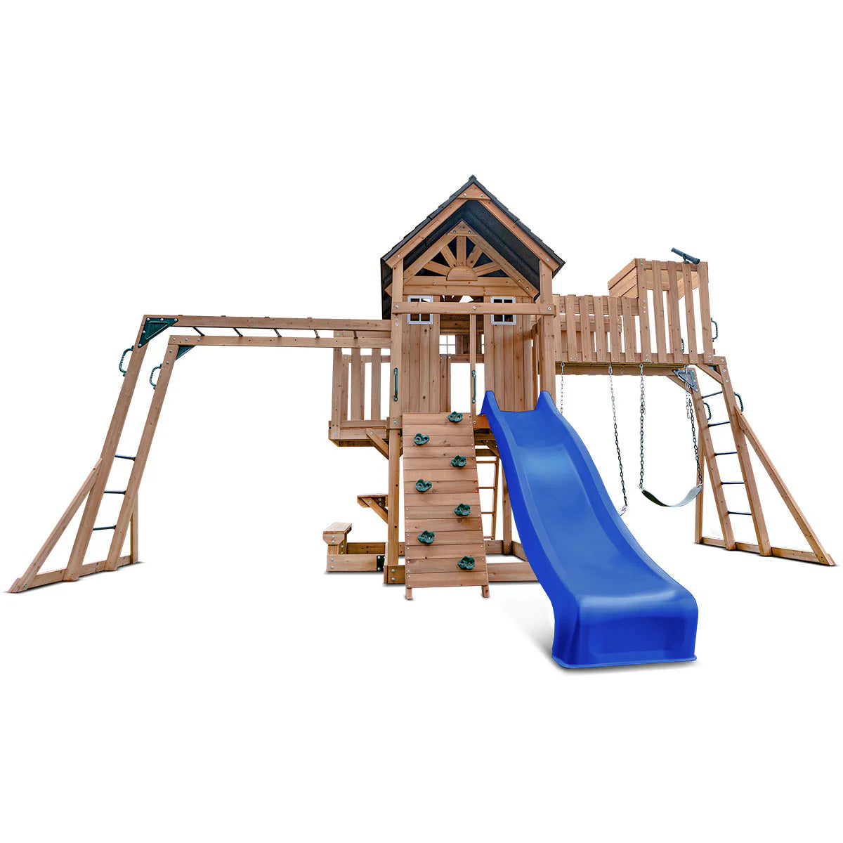 Lifespan Kids Kensington Swing Set, Monkey Bars & Play Centre with 2.2m Slide (Blue)