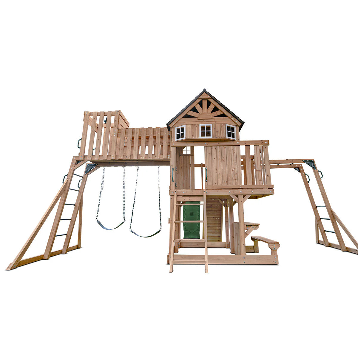 Lifespan Kids Kensington Swing Set, Monkey Bars & Play Centre with 2.2m Slide (Green)