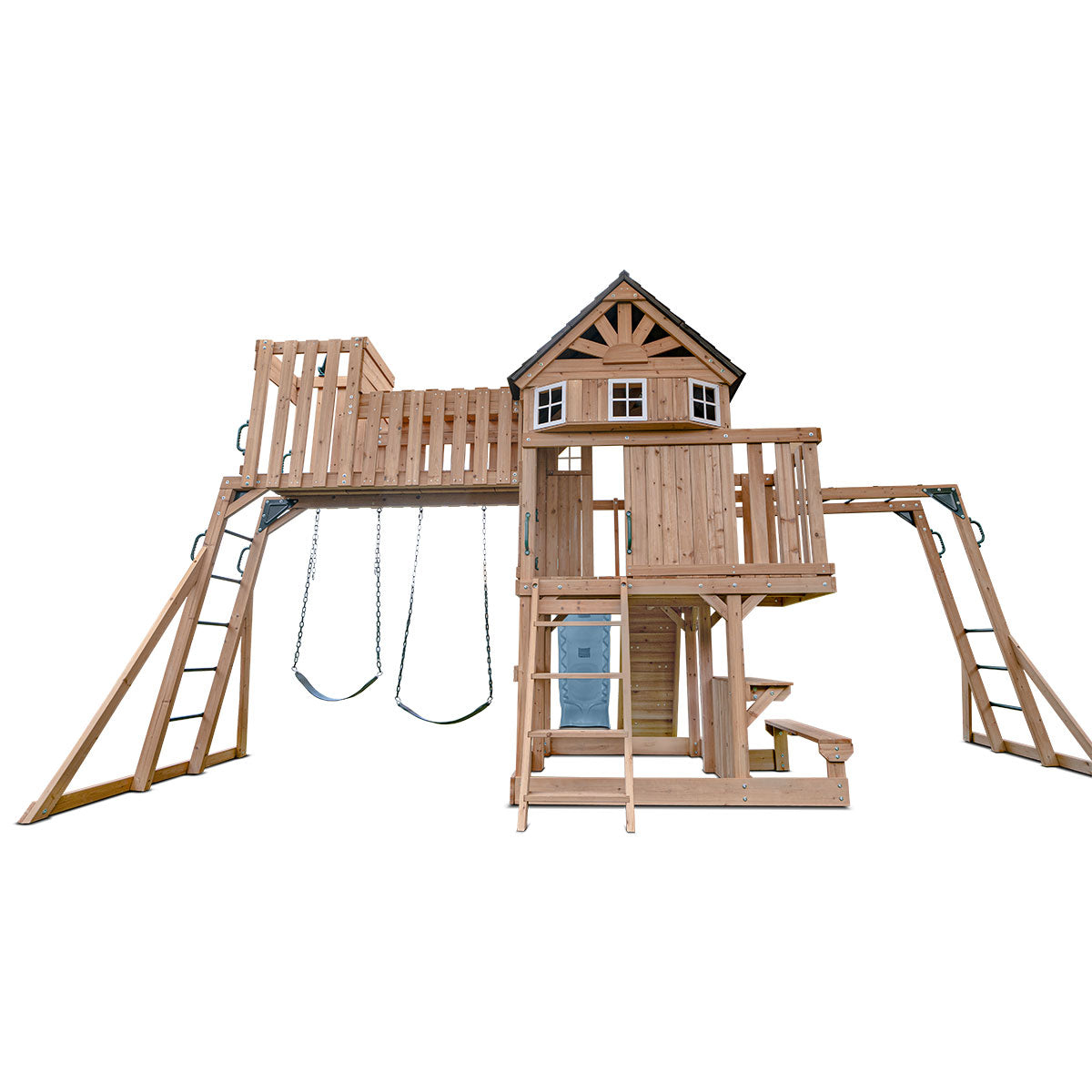 Lifespan Kids Kensington Swing Set, Monkey Bars & Play Centre with 2.2m Slide (Pastel Blue)