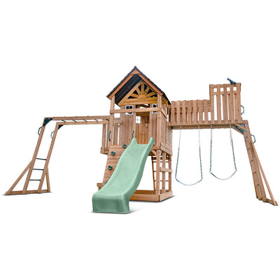 Lifespan Kids Kensington Swing Set, Monkey Bars & Play Centre with 2.2m Slide (Pastel Green)