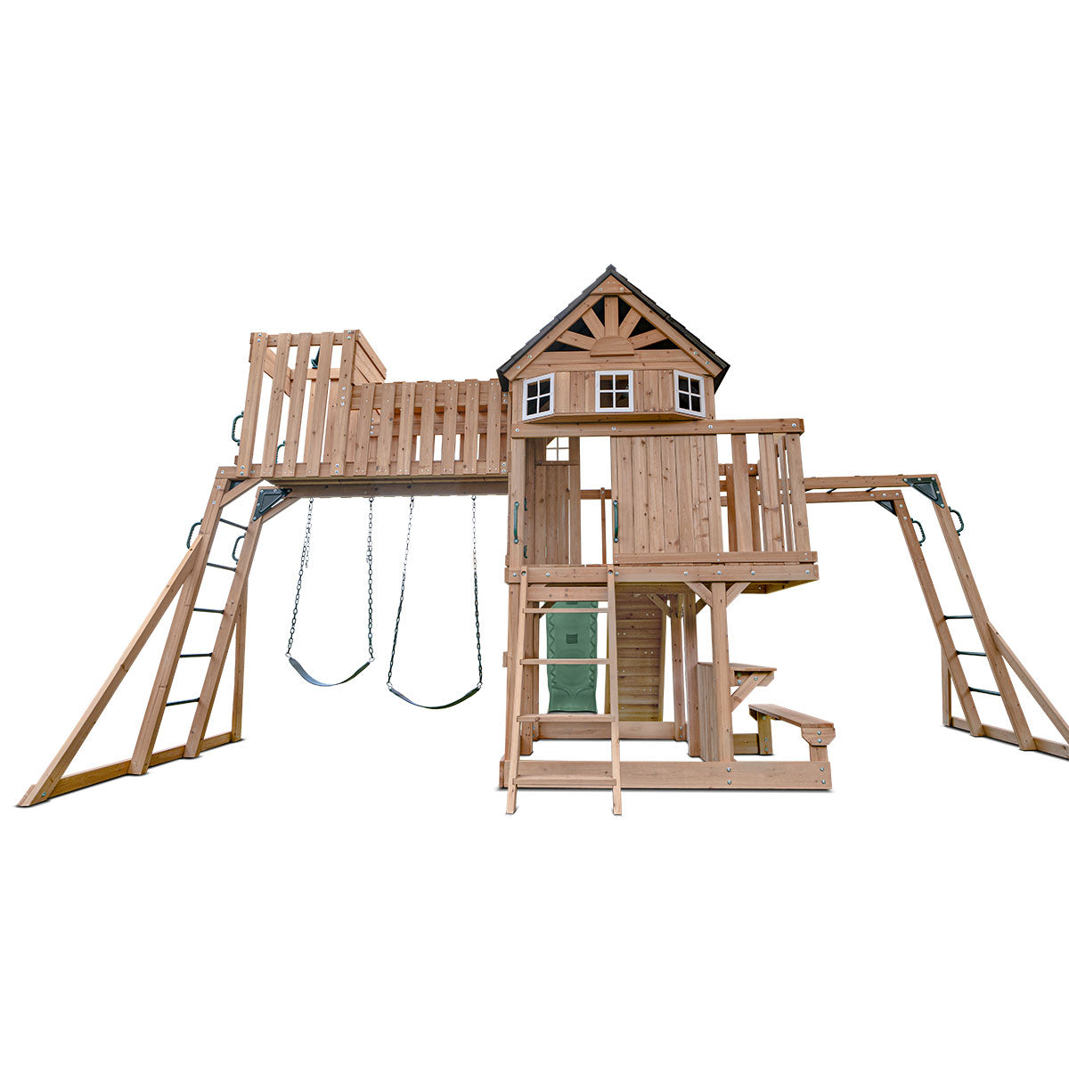 Lifespan Kids Kensington Swing Set, Monkey Bars & Play Centre with 2.2m Slide (Pastel Green)