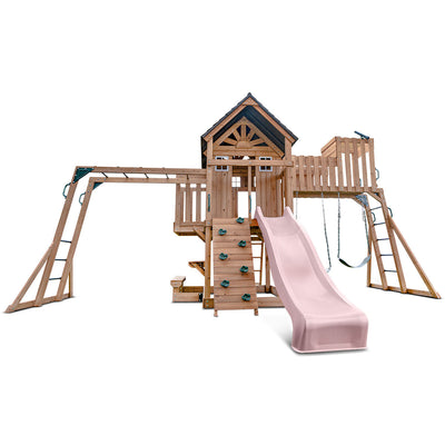 Lifespan Kids Kensington Swing Set, Monkey Bars & Play Centre with 2.2m Slide (Pastel Pink)
