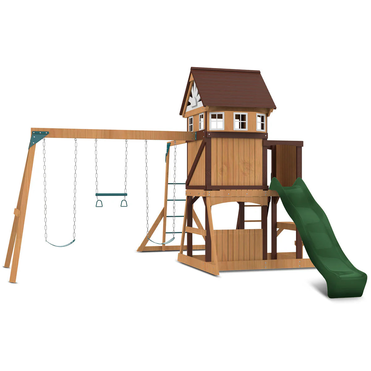 Lifespan Kids Meer Brook Swing Set, Monkey Bars & Play Centre with 2.2m Slide (Green)