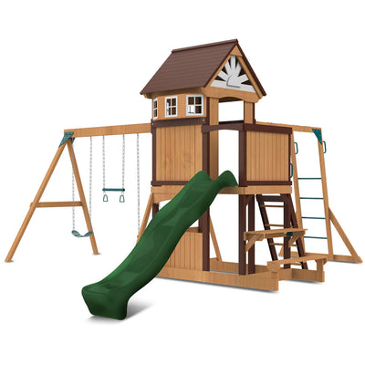 Lifespan Kids Meer Brook Swing Set, Monkey Bars & Play Centre with 2.2m Slide (Green)