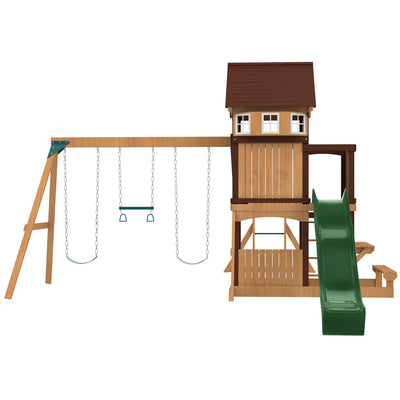 Lifespan Kids Meer Brook Swing Set, Monkey Bars & Play Centre with 2.2m Slide (Green)