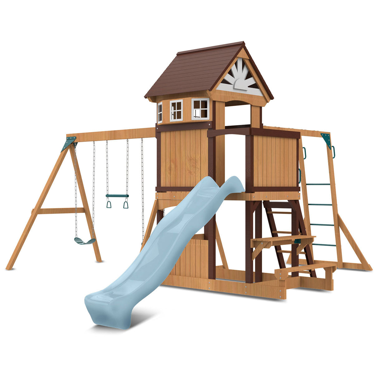 Lifespan Kids Meer Brook Swing Set, Monkey Bars & Play Centre with 2.2m Slide (Pastel Blue)
