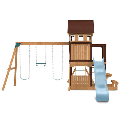 Lifespan Kids Meer Brook Swing Set, Monkey Bars & Play Centre with 2.2m Slide (Pastel Blue)