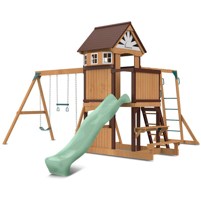 Lifespan Kids Meer Brook Swing Set, Monkey Bars & Play Centre with 2.2m Slide (Pastel Green)