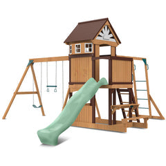 Lifespan Kids Meer Brook Swing Set, Monkey Bars & Play Centre with 2.2m Slide (Pastel Green)