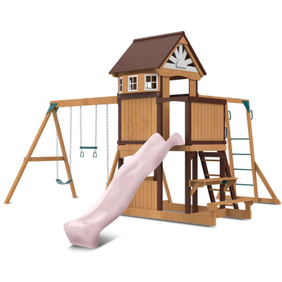 Lifespan Kids Meer Brook Swing Set, Monkey Bars & Play Centre with 2.2m Slide (Pastel Pink)