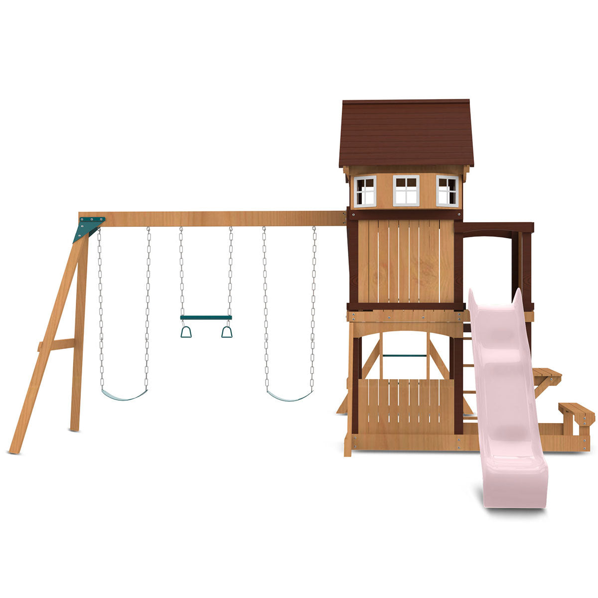 Lifespan Kids Meer Brook Swing Set, Monkey Bars & Play Centre with 2.2m Slide (Pastel Pink)