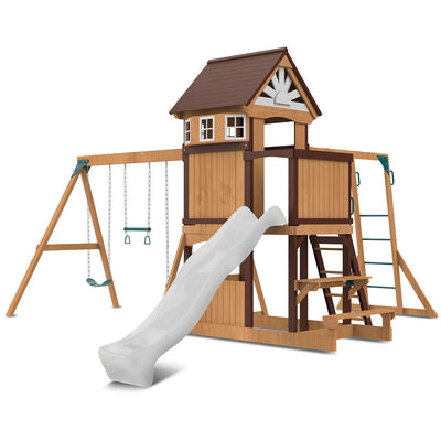 Lifespan Kids Meer Brook Swing Set, Monkey Bars & Play Centre with 2.2m Slide (White)