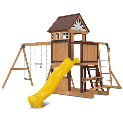 Lifespan Kids Meer Brook Swing Set, Monkey Bars & Play Centre with 2.2m Slide (Yellow)
