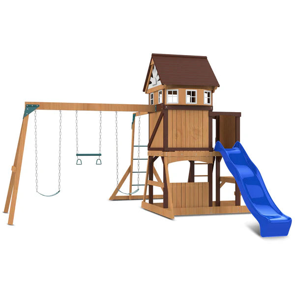 Lifespan Kids Meer Brook Swing Set, Monkey Bars & Play Centre with 2.2m Slide (Blue)