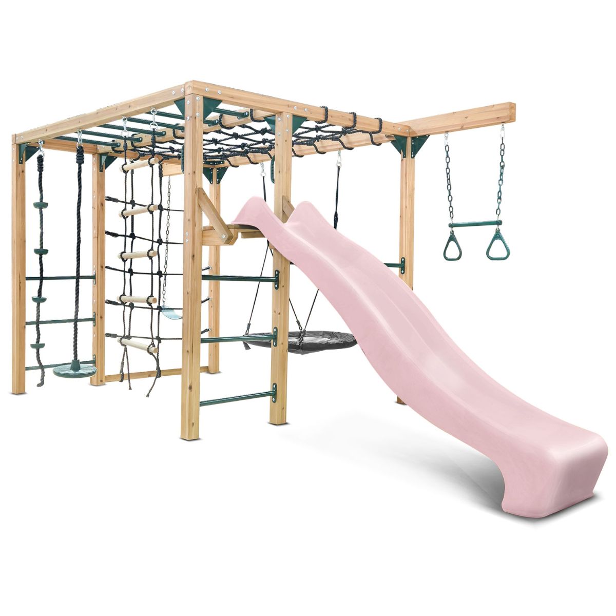 Lifespan Kids Orangutan Monkey Bars Jungle Gym Climbing Frame with 2.2m Slide (Pastel Pink)